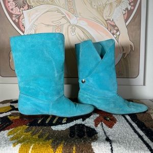 Vintage Turquoise Blue Genuine Leather Suede Women’s Boots